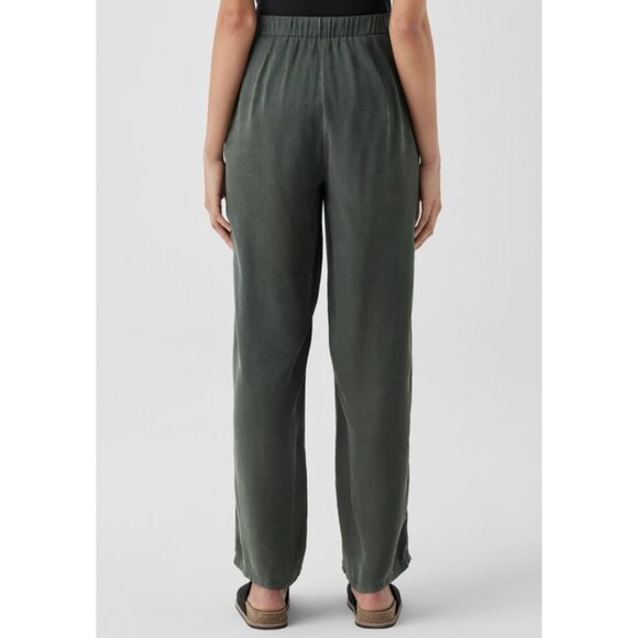 Eileen Fisher | Sandwashed Twill Wide Trouser Pant In Grove Green - Picture 5 of 12